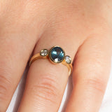 Yellow Gold Bezel Set Blue Sapphire Engagement Ring with Round Diamonds