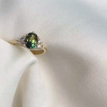 Green Sapphire and Diamond Cluster Engagement Ring