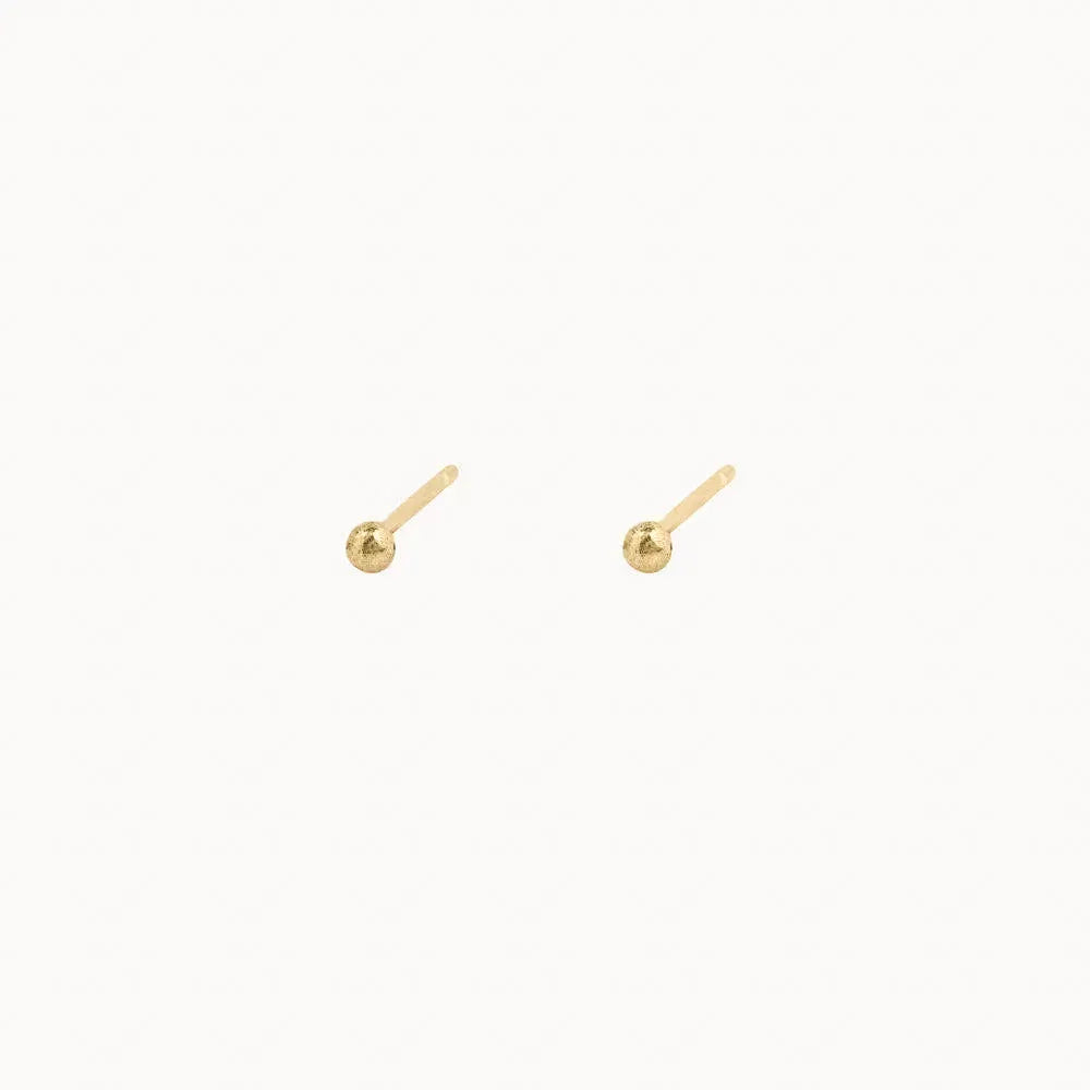 Pair of gold stud earrings on a white background