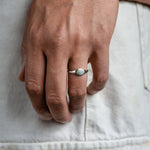 male hand wearing silver initial signet ring