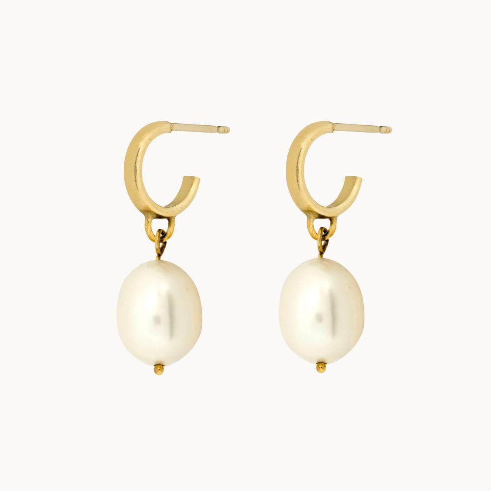 9ct Gold Pearl Drop Huggie Hoop Earrings