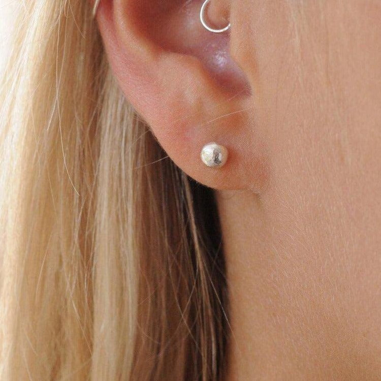 Silver Pebble Stud Earrings