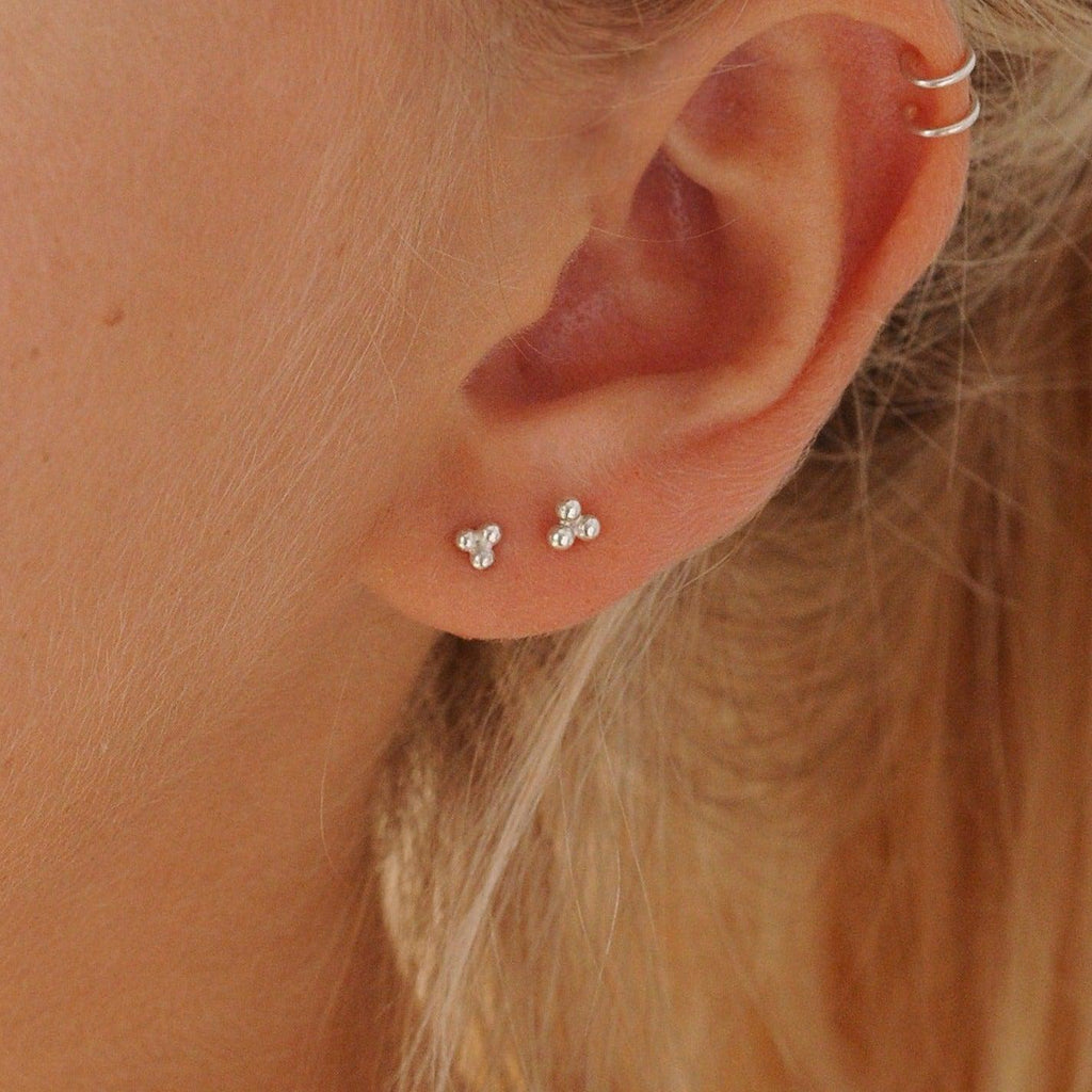 Silver Triple Dot Stud Earrings