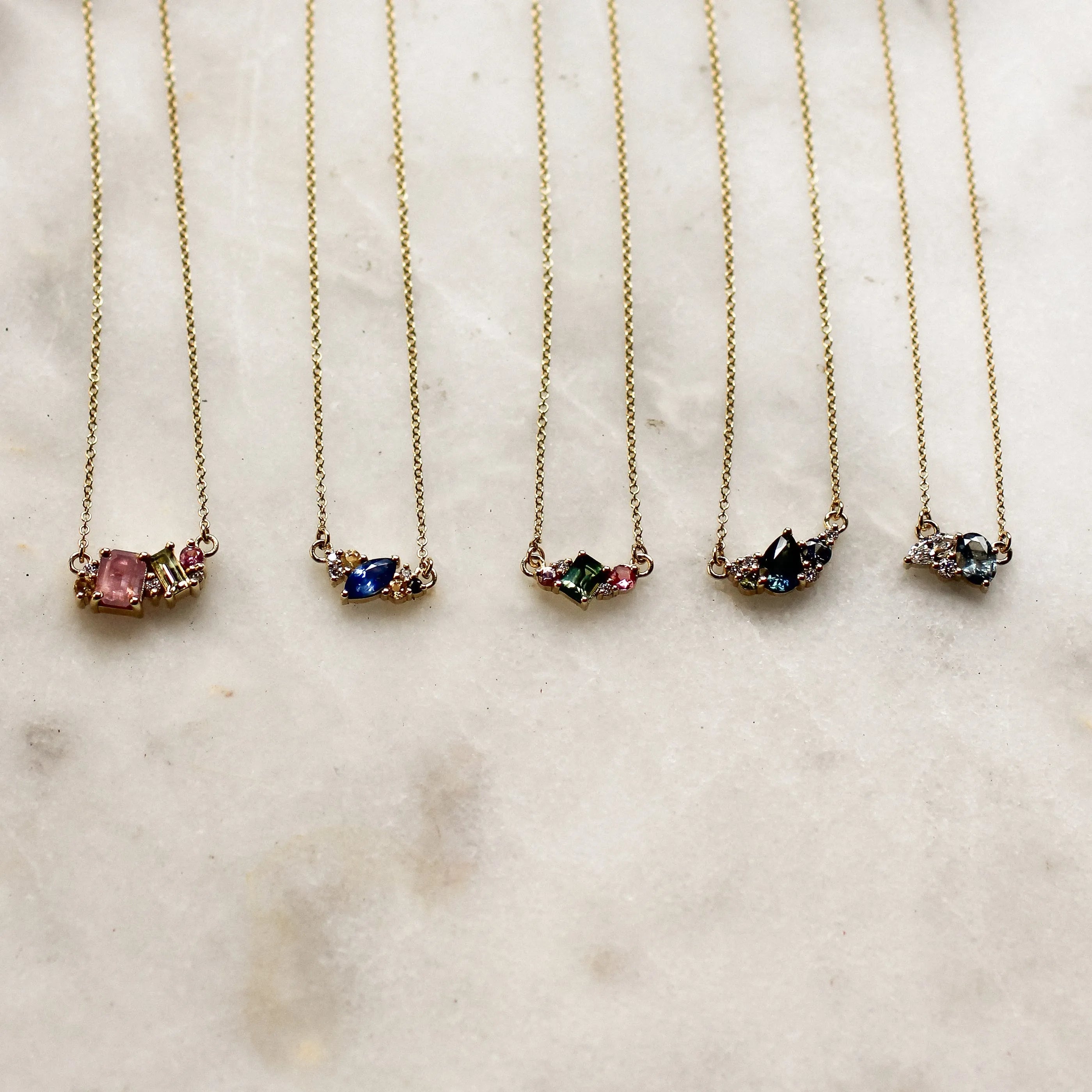 Sapphire & Diamond Cluster Necklaces-Wild Fawn Jewellery