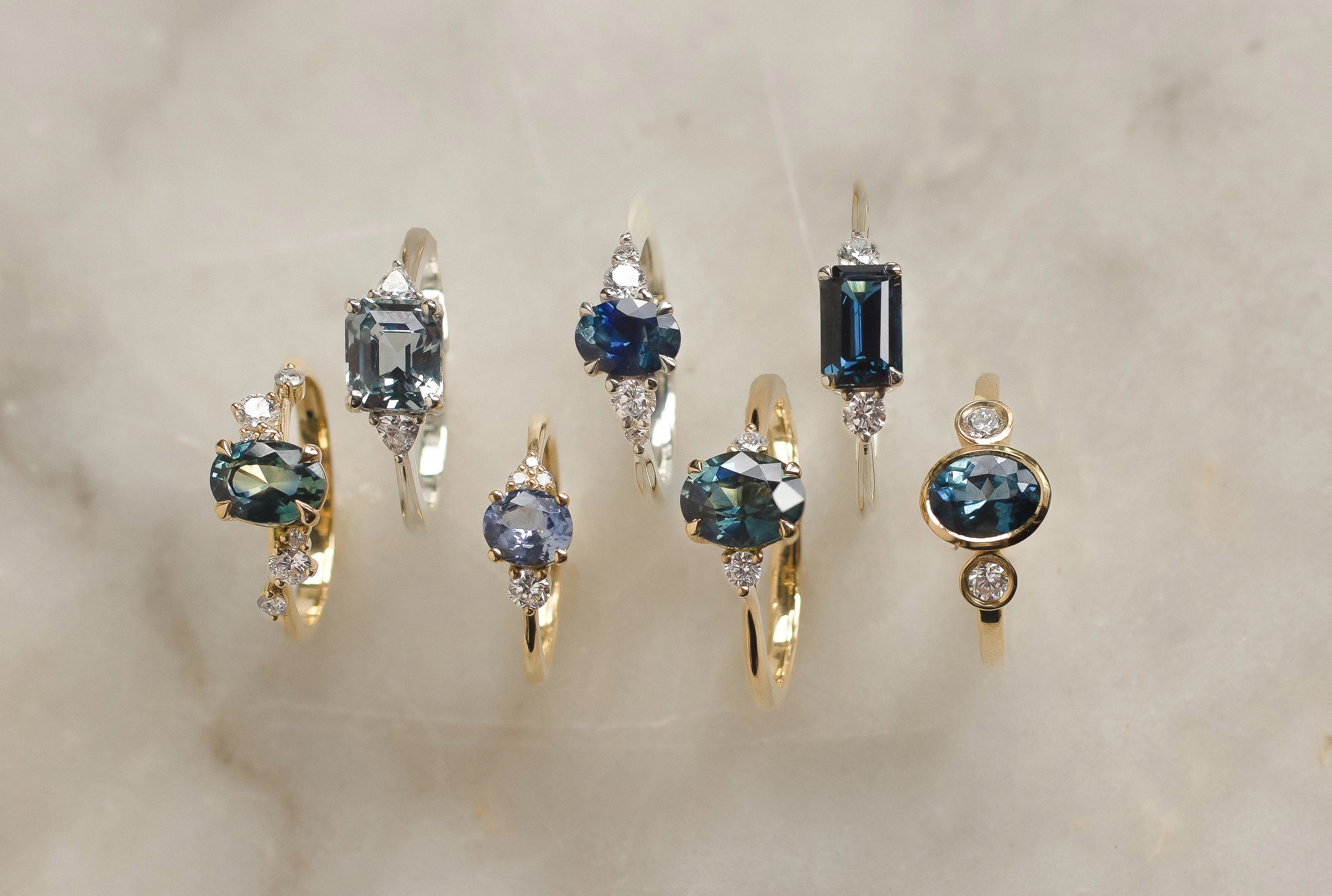 blue sapphire engagement ring with lab-grown diamonds