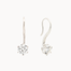 Pair of white gold hook earrings with round 5mm diamond against a white background