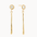 Gold earrings with round diamond studs and molten thin gold bars on a white background