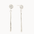 white gold earrings with round diamond stud and thin dangling molten bars on a white background