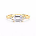 3 Stone East-West Diamond Baguette Engagement Ring on a white background