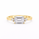 3 Stone East-West Diamond Baguette Engagement Ring on a white background