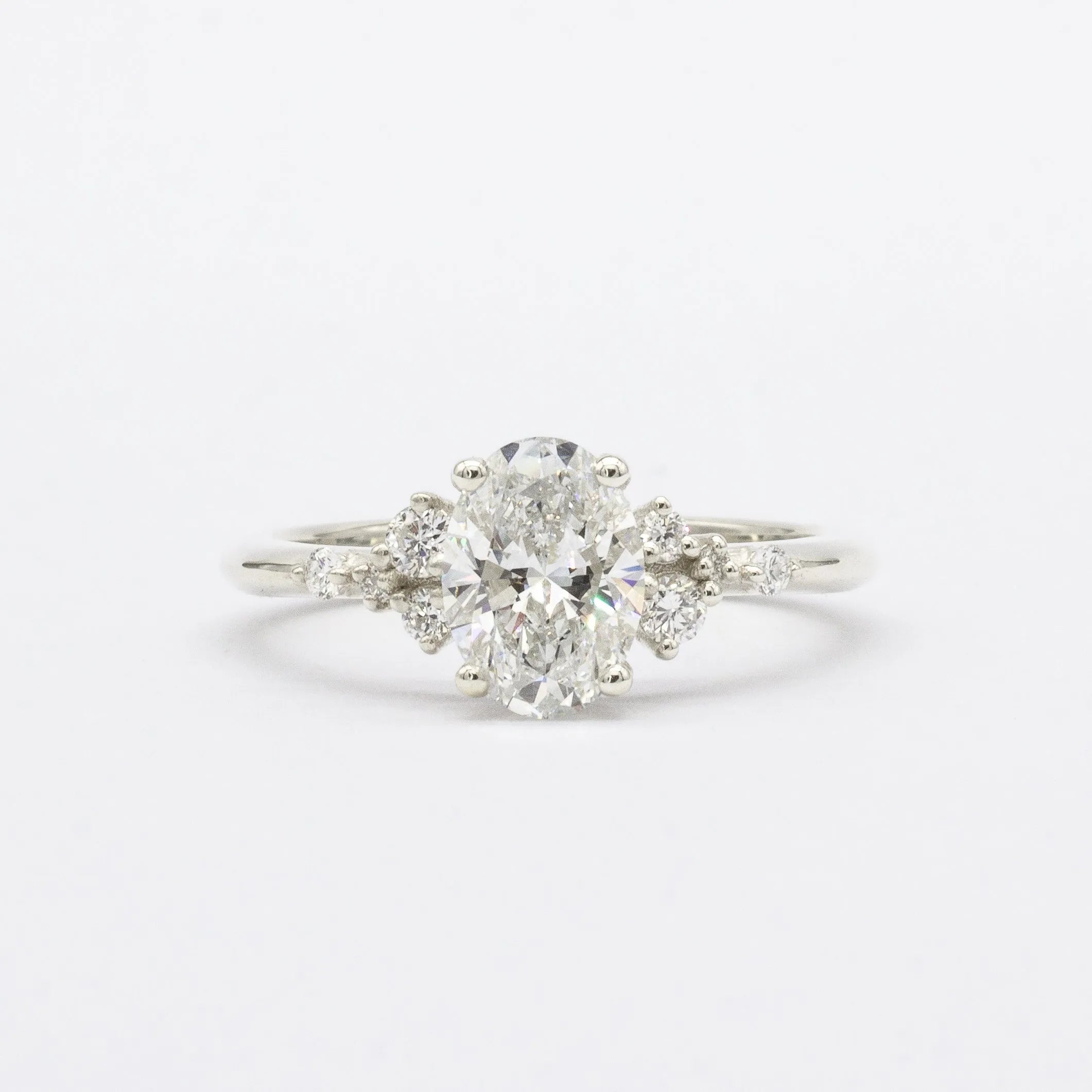 Oval Asymmetric Diamond Cluster Engagement Ring-Engagement Rings-Wild Fawn Jewellery