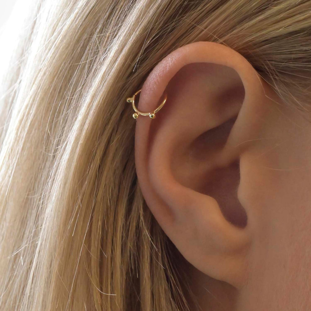 18ct Gold Triple Dot Cartilage Helix Hoop Earrings