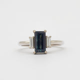 18ct White Gold Blue Sapphire Baguette Three Stone Engagement Ring