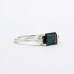East-West Dark Blue Emerald Cut Trilogy Sapphire Engagement Ring-Engagement Rings-Wild Fawn Jewellery