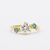Asymmetric Diamond Engagement Ring with Scattered Diamonds and Sapphires-Engagement Rings-Wild Fawn Jewellery