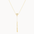 gold y-shape necklace with round diamond and long molten bar hanging pendant on a white background