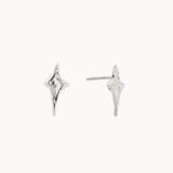 Pair of silver star-shaped stud earrings on a white background