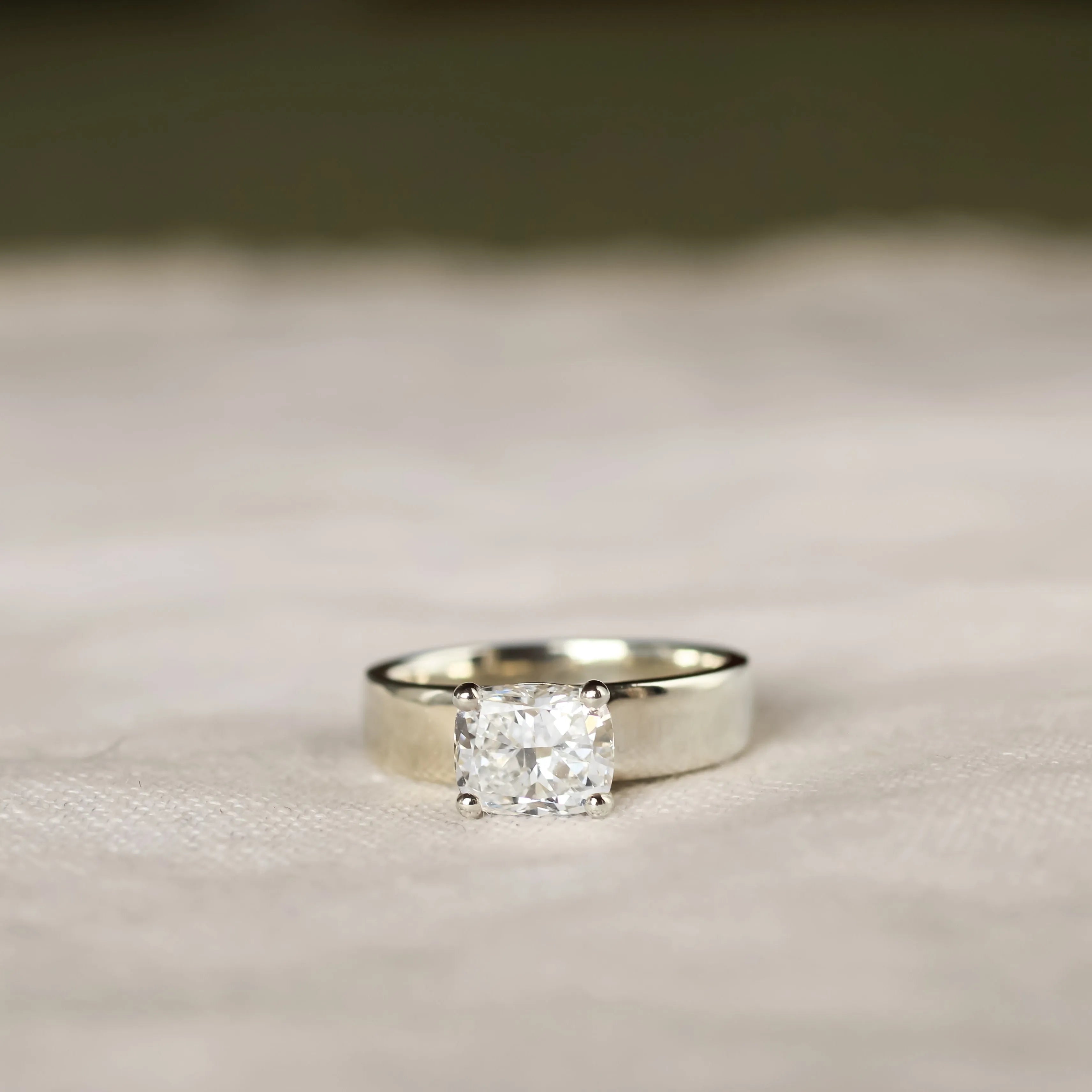 Wide Band Cushion Cut Diamond Engagement Ring 9ct Gold Wild Fawn wide-band-cushion-cut-diamond-engagement-ring-9ct-gold-wild-fawn