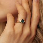 7-Stone Blue/Green Sapphire Engagement Ring with Diamond Cluster