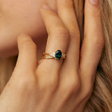 7-Stone Blue/Green Sapphire Engagement Ring with Diamond Cluster