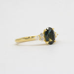 7-Stone Blue/Green Sapphire Engagement Ring with Diamond Cluster