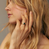 7-Stone Blue/Green Sapphire Engagement Ring with Diamond Cluster