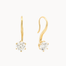 gold hook earrings with molten texture and round diamonds on a white background