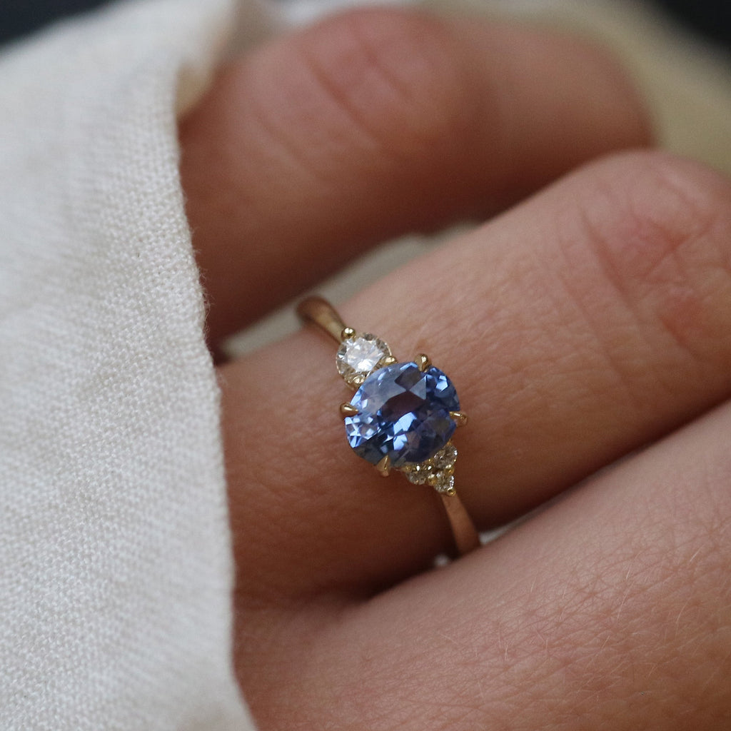 9ct Gold Five Stone Teal Sapphire and Diamond Engagement Ring