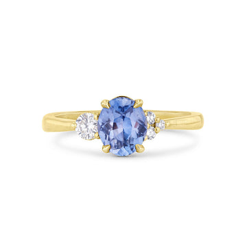 9ct Gold Five Stone Teal Sapphire and Diamond Engagement Ring