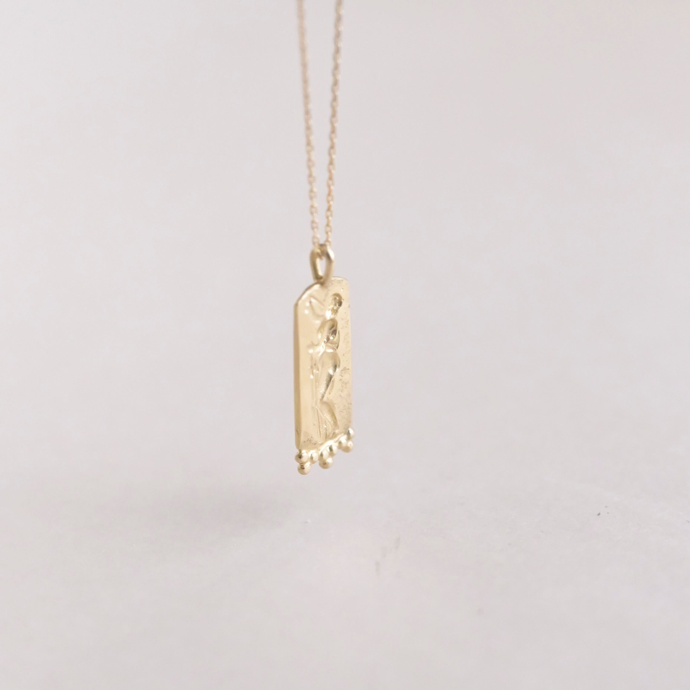 9ct Gold Goddess Aphrodite Rectangle Pendant Necklace