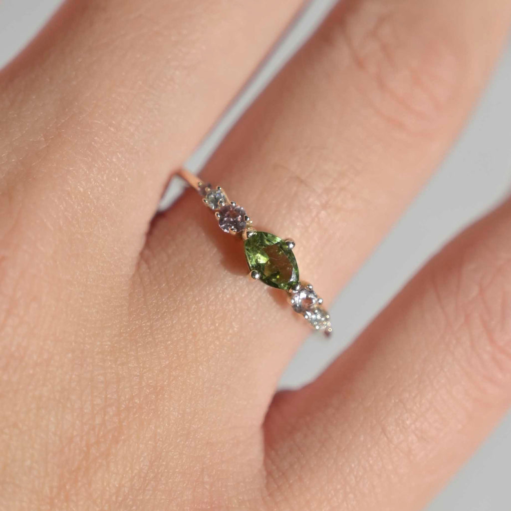 9ct Gold Green Tourmaline Marquise Delicate Engagement Ring