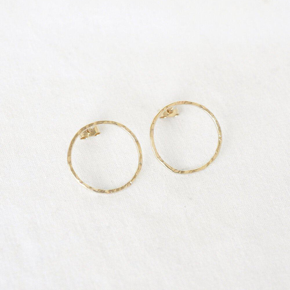 9ct Gold Hammered Large Circle Stud Earrings