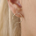 9ct Gold Hammered Large Circle Stud Earrings