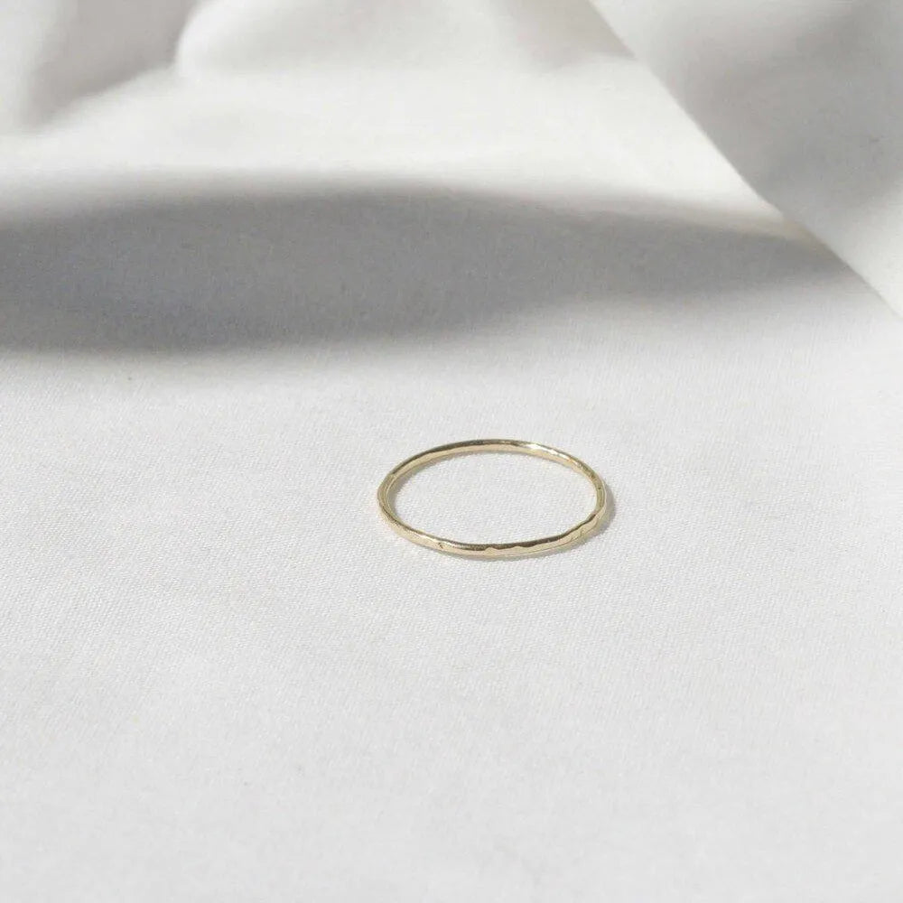 9ct Gold Hammered Square Stacking Ring – Solid Yellow Gold – Recycled – UK Handmade – Unbranded