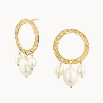 9ct Gold Laurel Wreath Pearl Stud Earrings