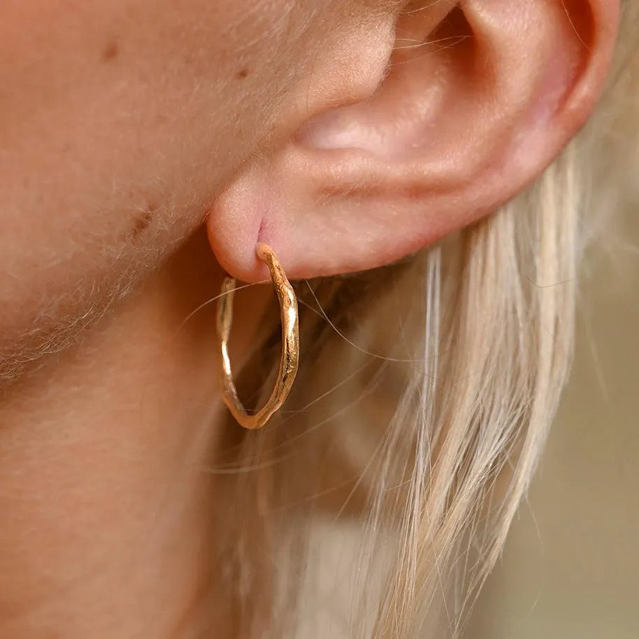 9ct Gold Medium Organic Hoop Earrings