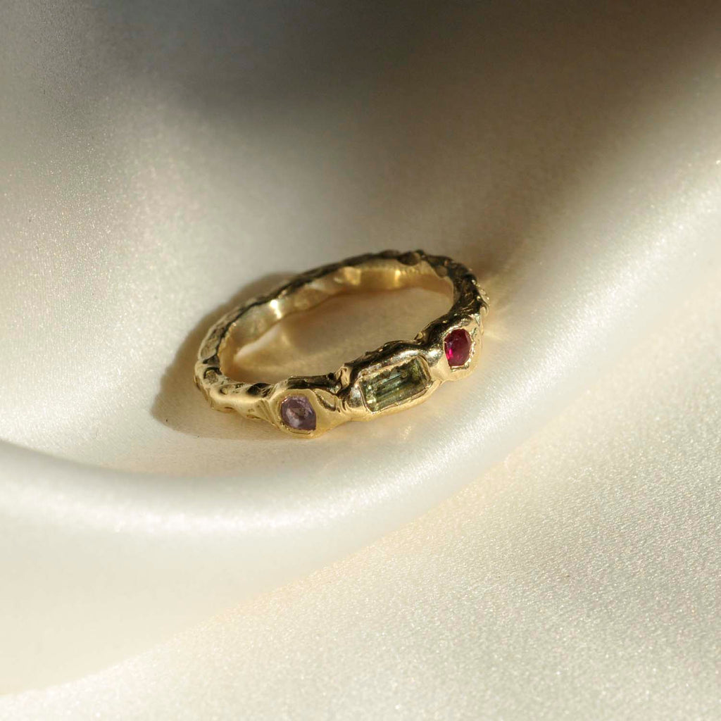 9ct Gold Organic Three Stone Engagement Ring