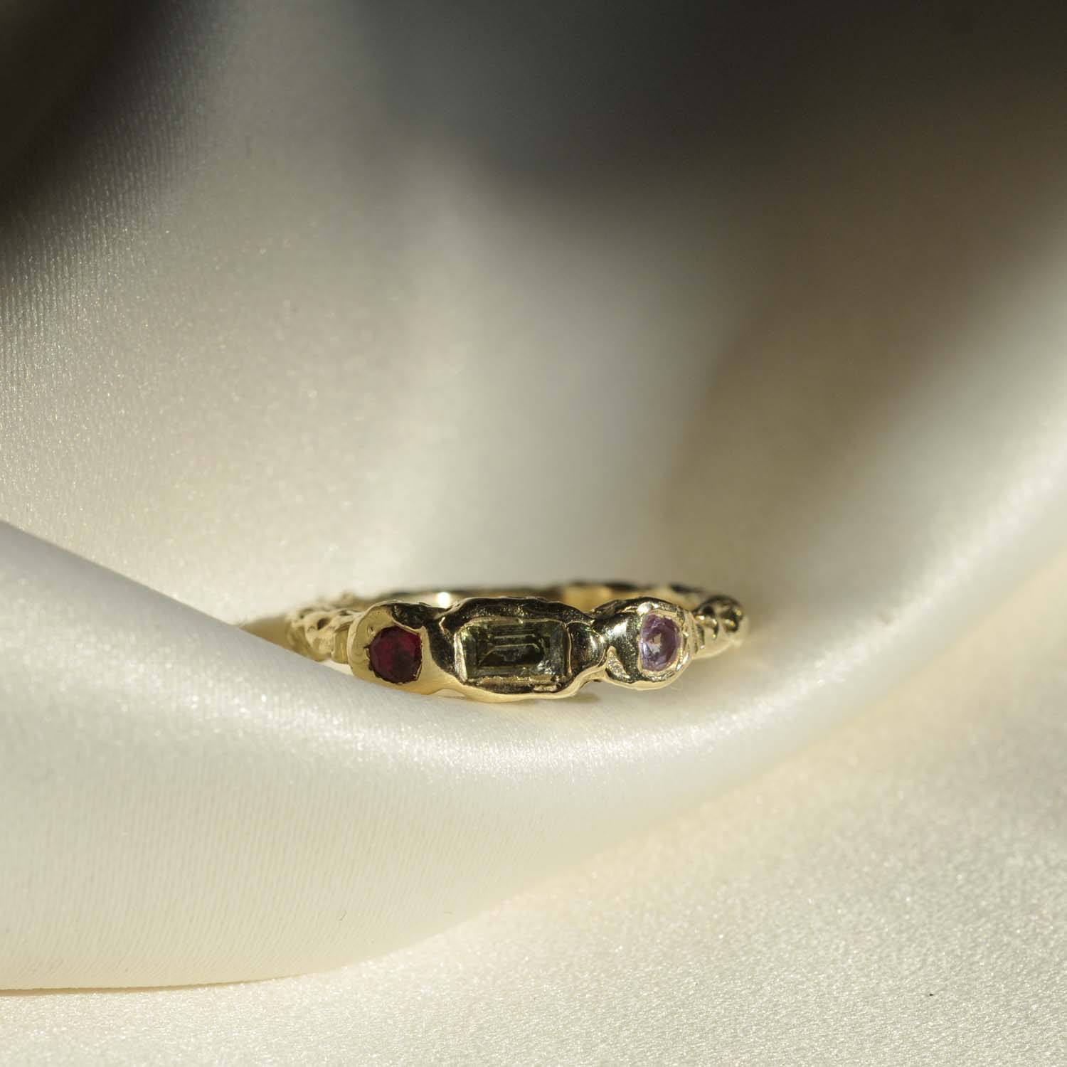 9ct Gold Organic Three Stone Ring
