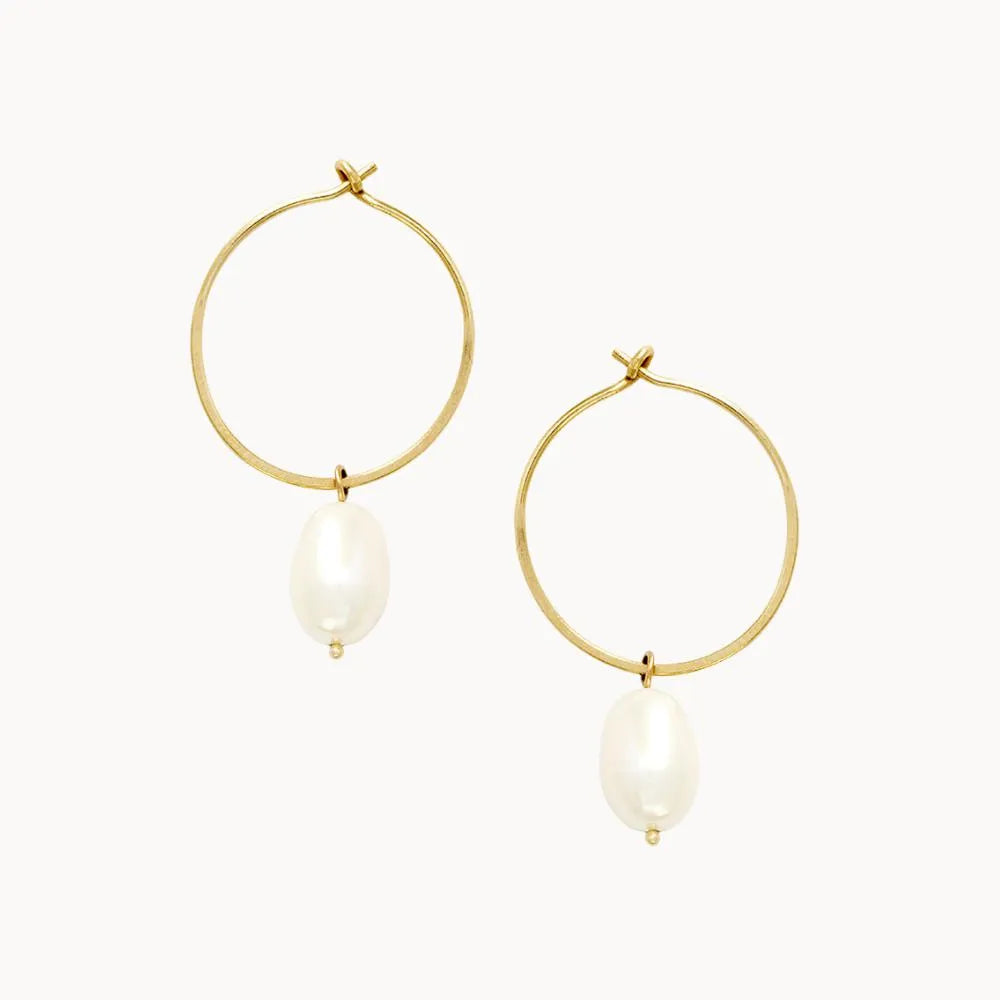 9ct Gold Pearl Hoops