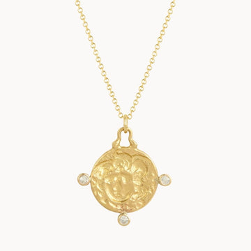 9ct Gold Personalised Medusa White Sapphire Pendant Necklace