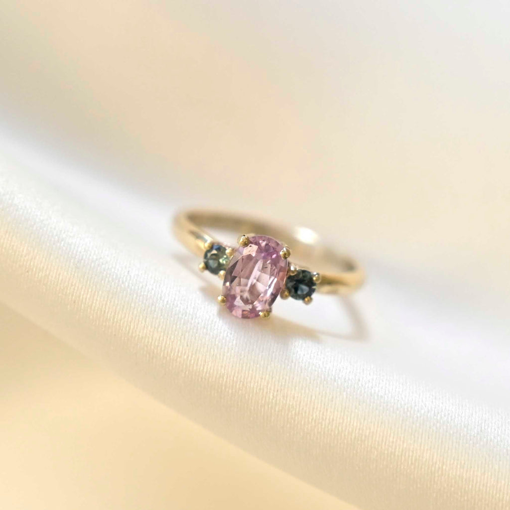 9ct Gold Pink Sapphire Three Stone Engagement Ring