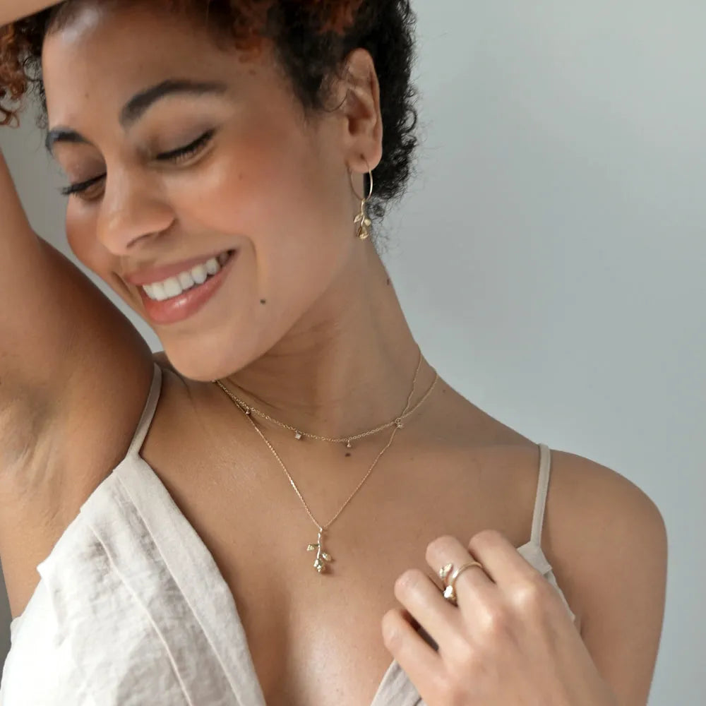 9ct Gold 'Roses Are Red' Stem Pendant Necklace