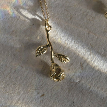9ct Gold 'Roses Are Red' Stem Pendant Necklace