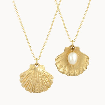 9ct Gold Seashell Pearl Pendant Necklace