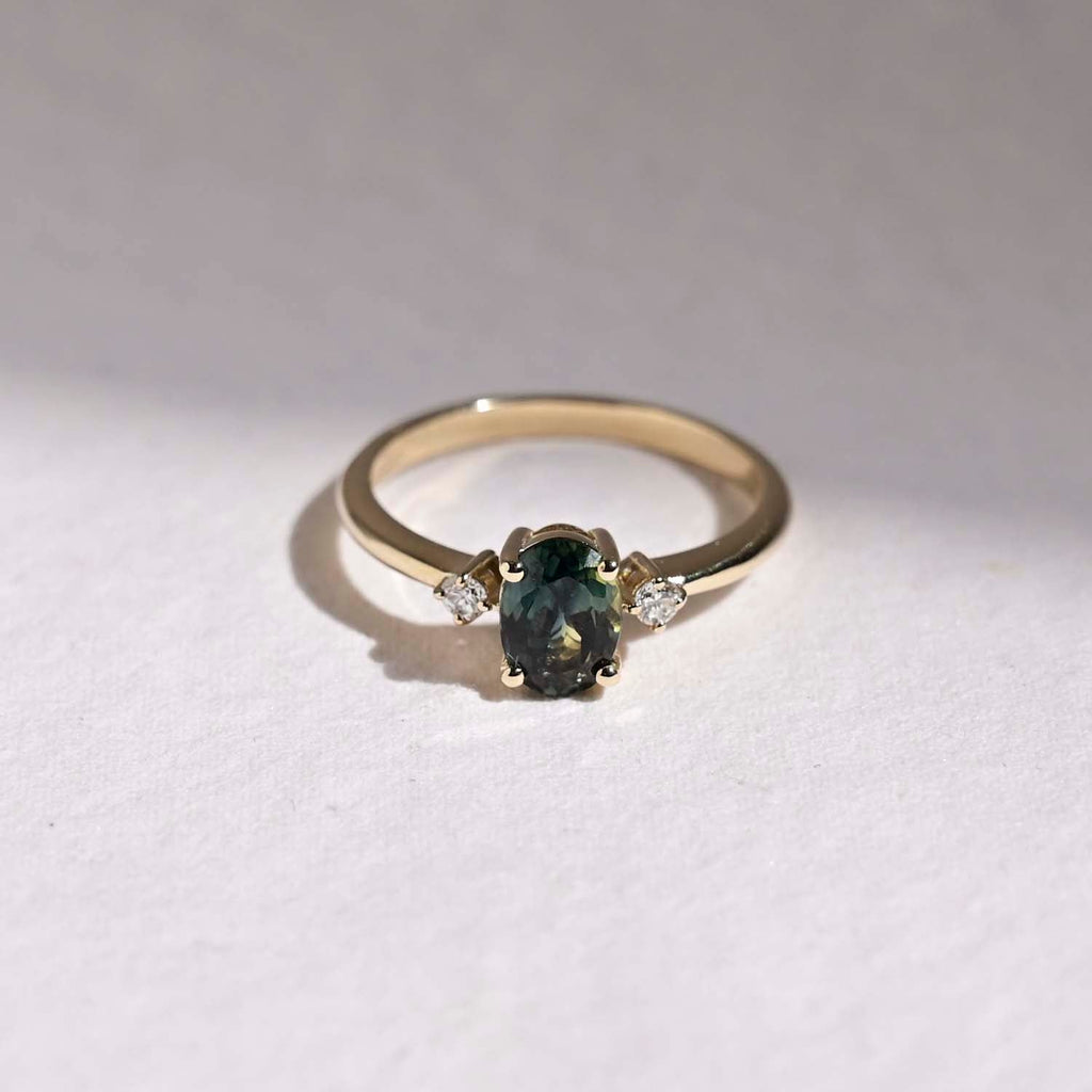 9ct Gold Three Stone Bicolour Sapphire Engagement Ring
