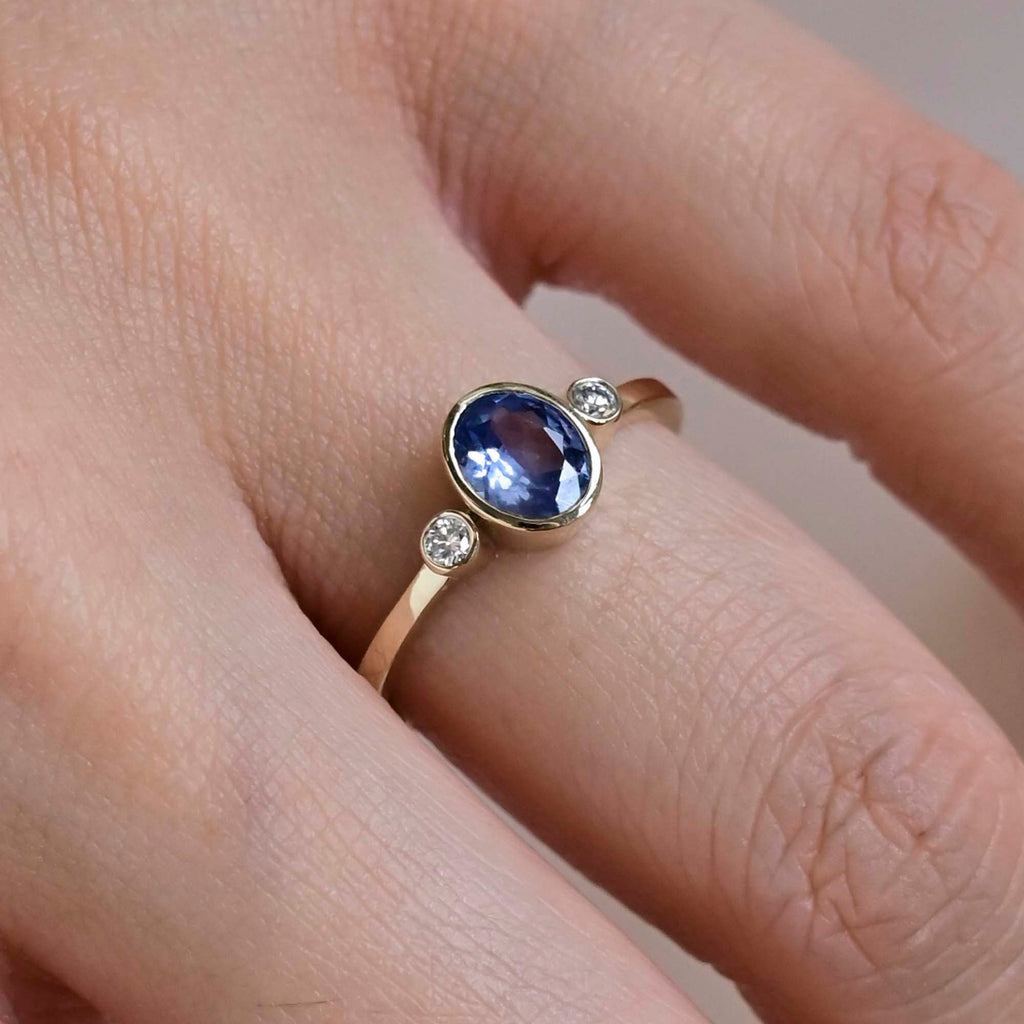 9ct Gold Three Stone Blue Sapphire Engagement Ring