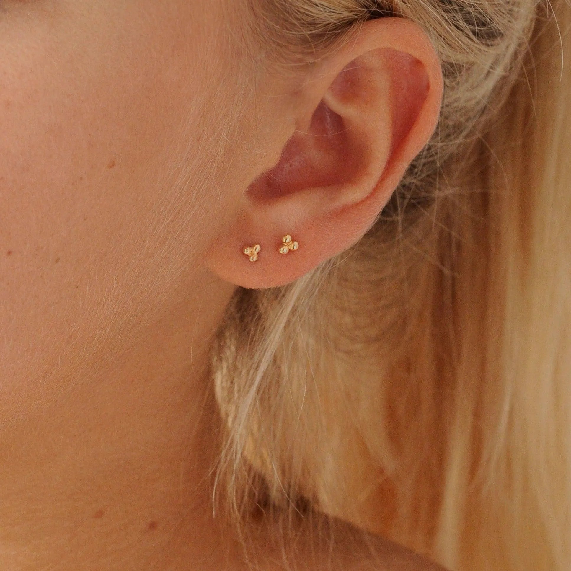 9ct Gold On Sterling Silver Triple Solitaire Stud Earrings - Lab-Created Diamonds