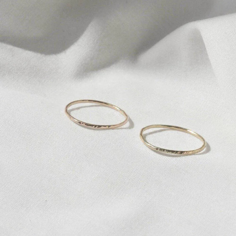 HONEYCAT Solid 14K Gold Hammered Stacking Ring - Super Skinny 0.7mm Band, Sizes 5-9