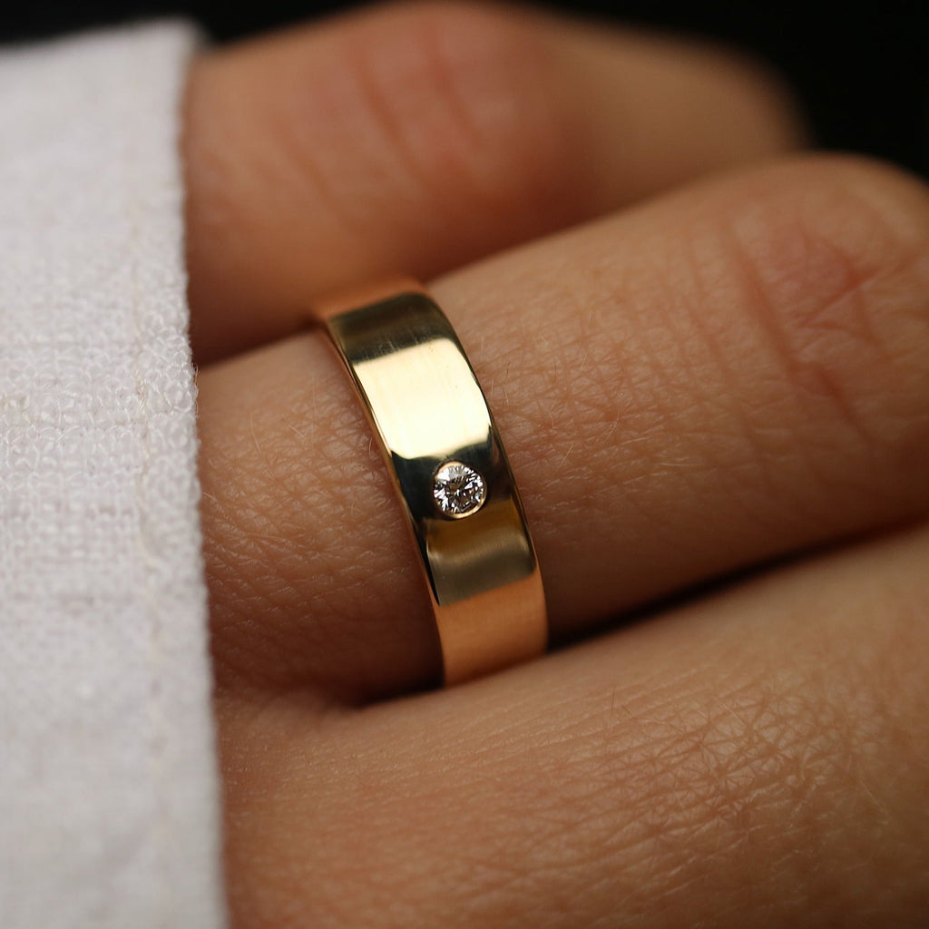 9ct Yellow Gold Diamond Wide Flat Wedding Ring