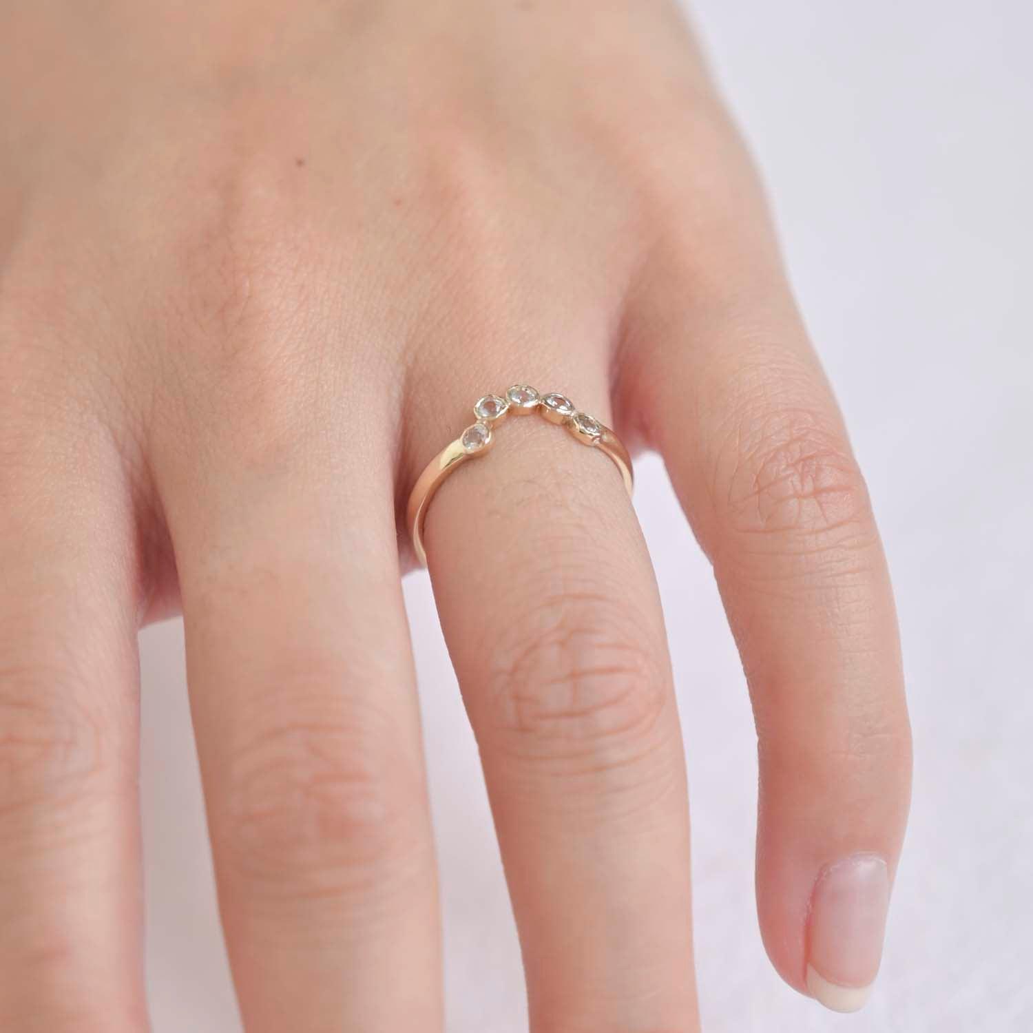 9ct Yellow Gold Half Halo Diamond Nesting Wedding Ring
